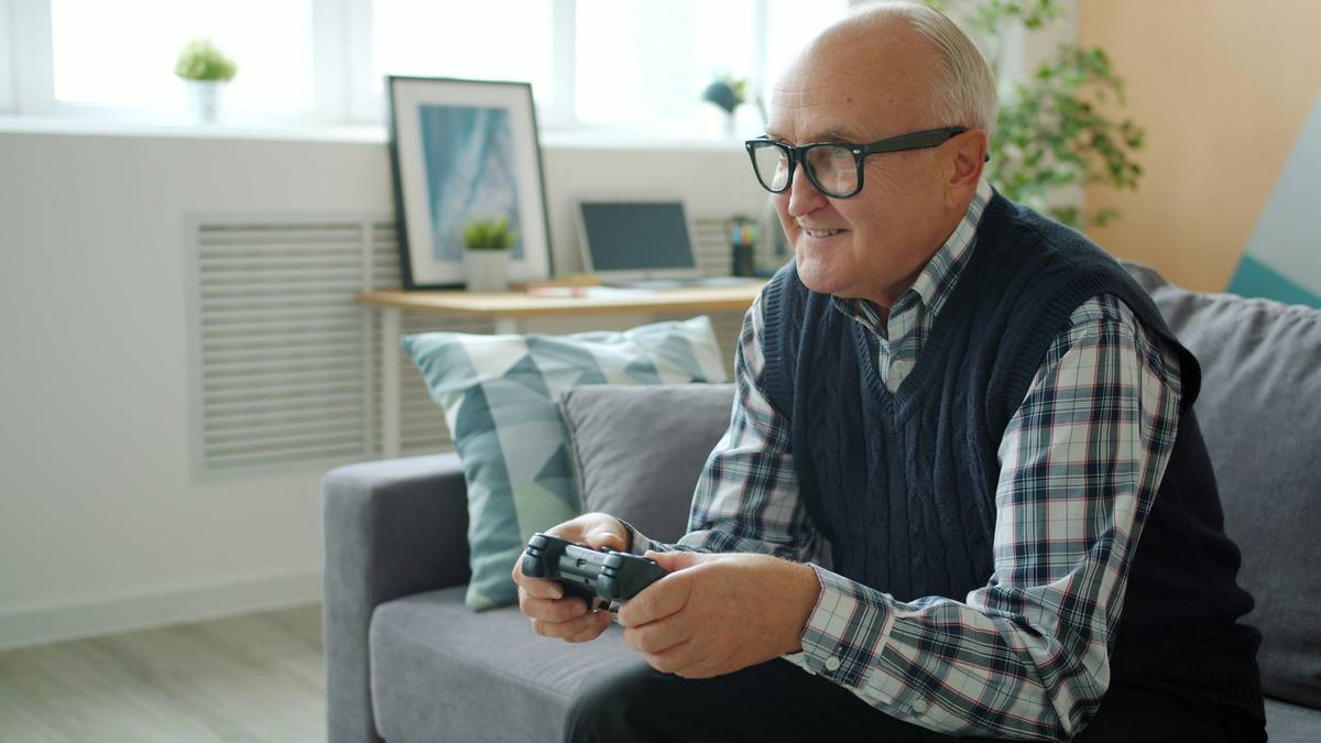 gaming for older adults playing a word puzzle on a tablet with adjustable text size